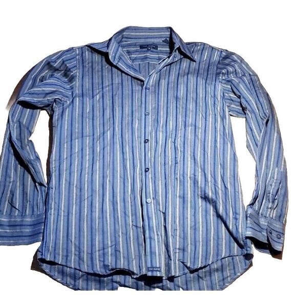 TED BAKER LONDON Blue Geometric Striped long Button Shirt Size small 2 106523‎ - Picture 1 of 8